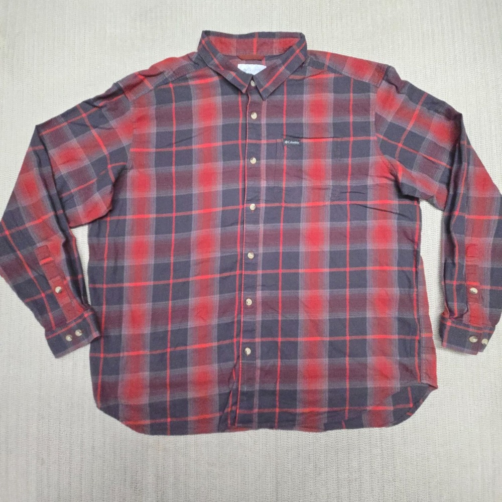 Columbia Vapor Ridge III Shirt Mens 2XL Red Plaid Long Sleeve Button Up Down